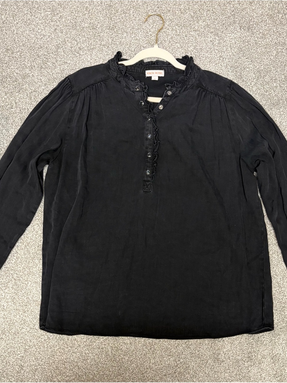 Knox Rose Charcoal Ruffle Button-Up Blouse